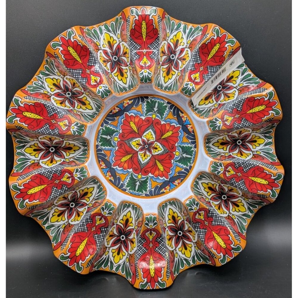 Melamine 10 Taco Carousel Serving Tray Orange Red Spanish Mosaic Prepara 12"